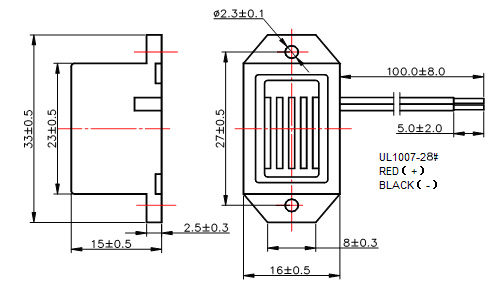 Mechanical Buzzer KCHQ231615W100-3V-400-F Structure Diagram